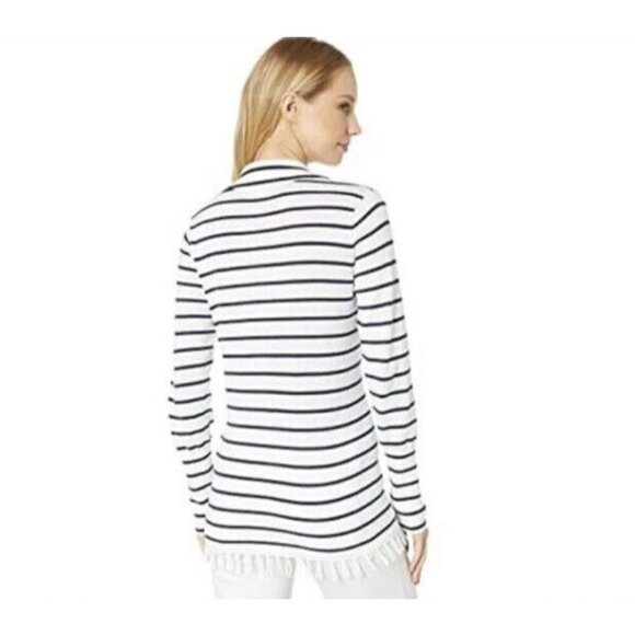 Lilly Pulitzer XS Crestwood Sweater Resort White Navy Maritime Stripe Fringe - Picture 4 of 8